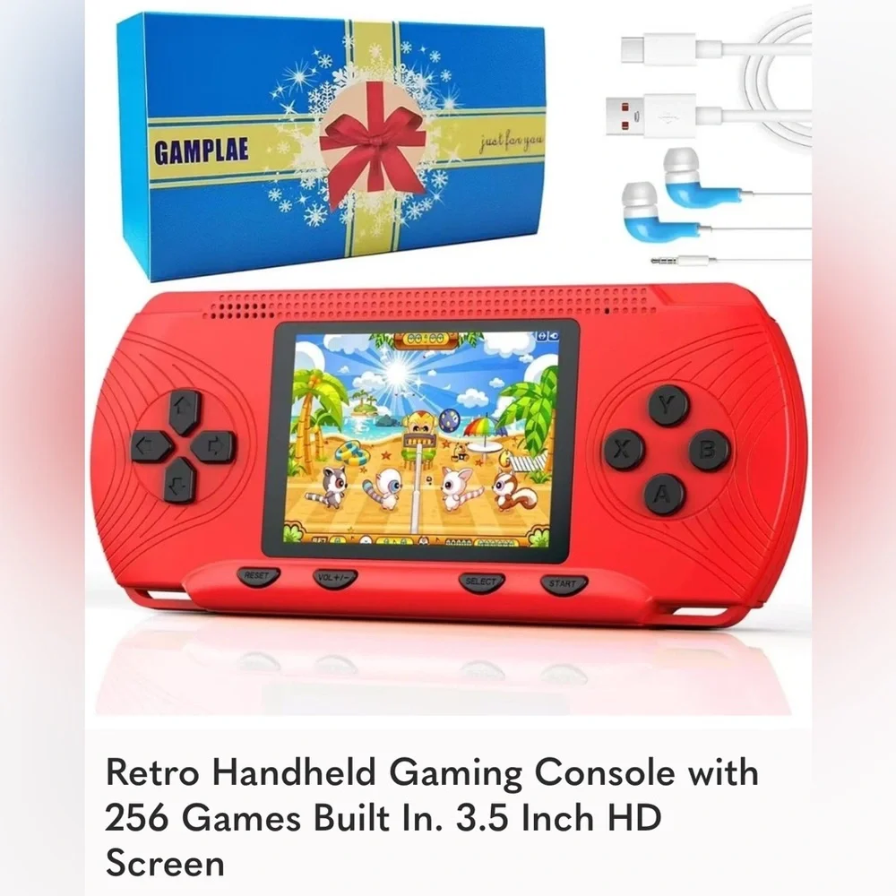 PLAE Red Handheld Gaming Console with 256 Games